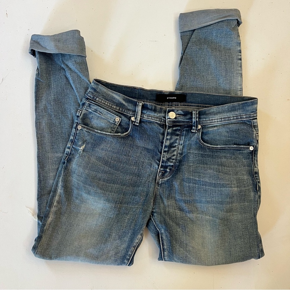 Stampd blue ripped knees boyfriend jeans